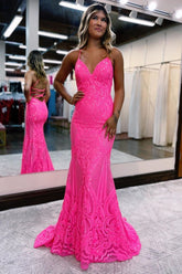 Mermaid V-Neck Sweep Train Prom Dress With Sequin