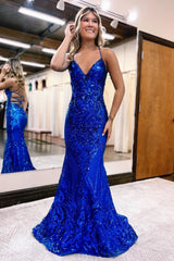 Mermaid V-Neck Sweep Train Prom Dress With Sequin