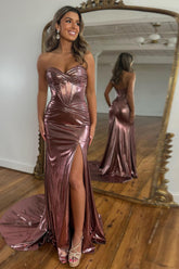 Newly Metallic Mermaid Sweetheart Long Prom Dress With Split