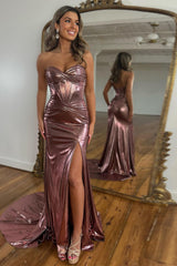 Newly Metallic Mermaid Sweetheart Long Prom Dress With Split