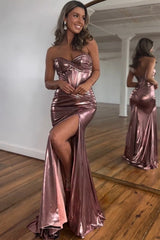 Newly Metallic Mermaid Sweetheart Long Prom Dress With Split