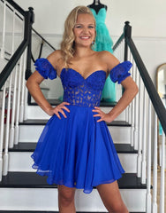 Off The Shoulder Lace And Tulle A-Line Homecoming Dress