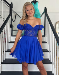 Off The Shoulder Lace And Tulle A-Line Homecoming Dress