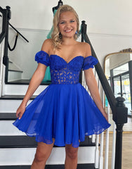 Off The Shoulder Lace And Tulle A-Line Homecoming Dress