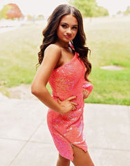 One Shoulder Long Sleeves Short Mini Homecoming Dress