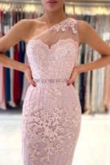 Pink One Shoulder bodycon Homecoming Dress With Belt