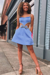 Pretty A-Line Spaghetti Straps Short Homecoming Dress With Bowknot and Beading