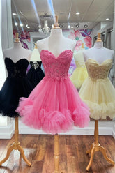 Pretty A-Line Sweetheart Lace Up Short Tulle Homecoming Dress