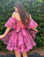 Pretty Cute Puff Sleeves A-Line Short Homecoming Party Dress