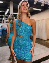 Pretty one Shoulder Beaded Homecoming Dress With Tassel