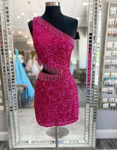 Pretty one Shoulder Beaded Homecoming Dress With Tassel