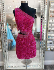 Pretty one Shoulder Beaded Homecoming Dress With Tassel