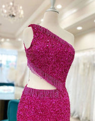 Pretty one Shoulder Beaded Homecoming Dress With Tassel