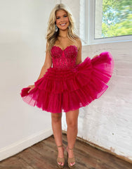 Red Sweetheart A-Line Short Tulle Homecoming Dress