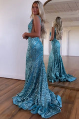 Sexy Sparkly Sequin Deep V-Neck Long Corset Prom Party Dress