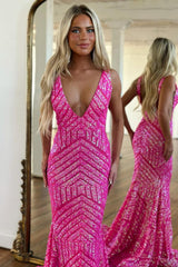 Sexy Sparkly Sequin Deep V-Neck Long Corset Prom Party Dress