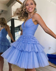Spaghetti Straps Tiered A-Line Tulle Homecoming Dress