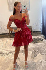 Sparkly Navy A-Line Short Tiered Homecoming Dress With Appliques