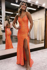 Sparkly Sequin Long Glitter Prom Party Dress With Split