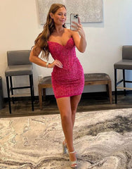 Strapless Zipper Back Bodycon Sequin Homecoming Dress