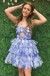 Stunning A-Line Halter Neck Short Tiered Tulle Homecoming Dress