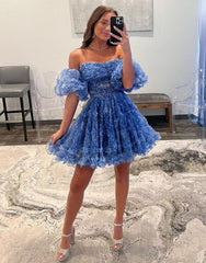 Pretty Black A-Line Homecoming Dress With Detachable Sleeves