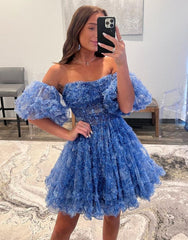 Pretty Black A-Line Homecoming Dress With Detachable Sleeves