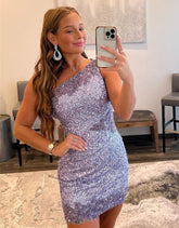 Stunning One Shoulder Glitter Sequin Homecoming Dress
