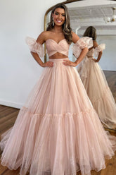 Sweet A-Line Sweetheart Long Tulle Prom Dress With Detachable Sleeves