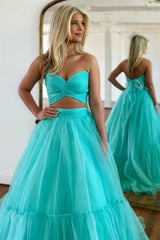 Sweet A-Line Sweetheart Long Tulle Prom Dress With Detachable Sleeves