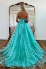 Sweet A-Line Sweetheart Long Tulle Prom Dress With Detachable Sleeves