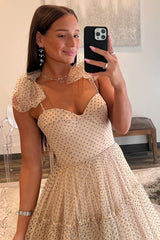 Stunning A-Line Tie Straps Zipper Back Long Tulle Prom Dress