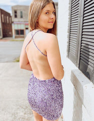 Purple Bodycon Criss-Cross Back Sequin Homecoming Dress