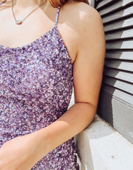 Purple Bodycon Criss-Cross Back Sequin Homecoming Dress