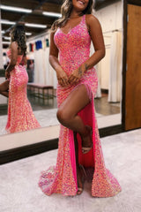 Sparkly Light Purple Lace-Up Back Long Sequin Prom Dress with Fringe