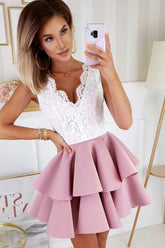 White And Purple Short Mini Homecoming Dress