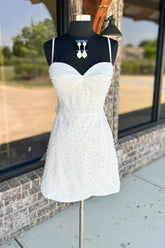 White Bodycon Spaghetti Straps Short Homecoming Dress With Pearls