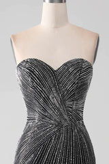 Sparkly Beaded Sweetheart Long Black Mermaid Prom Dress With Split