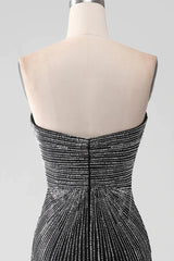 Sparkly Beaded Sweetheart Long Black Mermaid Prom Dress With Split