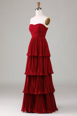 Strapless Emerald Green Ruffle Multi-Layer Long Prom Dress