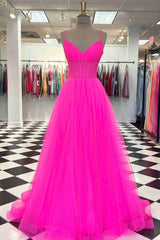Dusty Sage Tulle Plunging V Straps Long Prom Dress