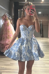 Sweetheart Floral Homecoming Dress with Ruffle
