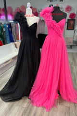 Princess Ruffled One Shoulder A-Line Tulle Prom Dress