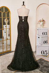 Mermaid Sweetheart Black Appliques Slit Long Prom Dress