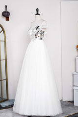 White Off-the-Shoulder Cut Mirror Sequin A-Line Prom Dress