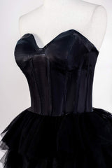 Sweetheart Black Layered Tulle A-Line Prom Dress
