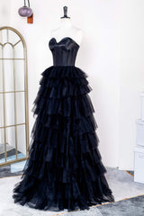 Sweetheart Black Layered Tulle A-Line Prom Dress