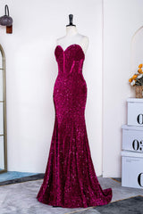 Sweetheart Fuchsia Sequin Mermaid Prom Dress