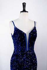 Mermaid Royal Blue Straps Sequin Long Prom Dress