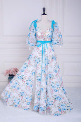 V-Neck Straps Floral Embroidery Long Prom Dress with Detachable Sleeves